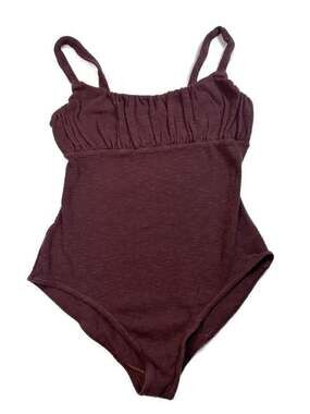 Free People Beach Ruched Bust Bodysuit Small Neutral Brown boho